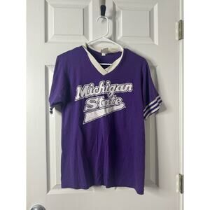 Soffe Vintage Michigan State Purple Short Sleeve V-Neck Varsity Shirt Sz; medium